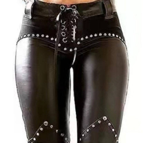 Women's Riveted PU Leather Leggings Solid Casual